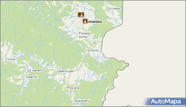 mapa Żurawin gmina Lutowiska, Żurawin gmina Lutowiska na mapie Targeo