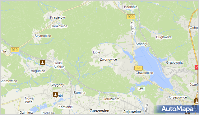 mapa Zwonowice, Zwonowice na mapie Targeo