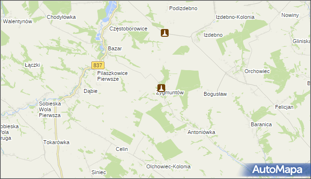 mapa Zygmuntów gmina Rybczewice, Zygmuntów gmina Rybczewice na mapie Targeo