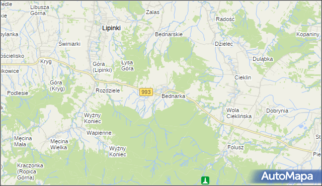 mapa Bednarka gmina Lipinki, Bednarka gmina Lipinki na mapie Targeo