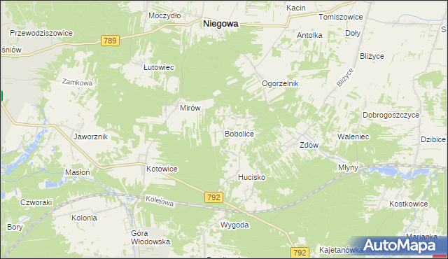 mapa Bobolice gmina Niegowa, Bobolice gmina Niegowa na mapie Targeo