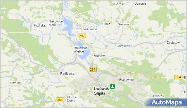 mapa Brunów gmina Lwówek Śląski, Brunów gmina Lwówek Śląski na mapie Targeo
