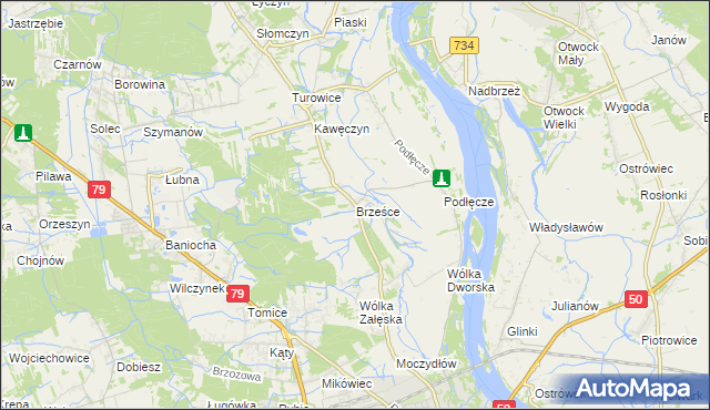 mapa Brześce gmina Góra Kalwaria, Brześce gmina Góra Kalwaria na mapie Targeo