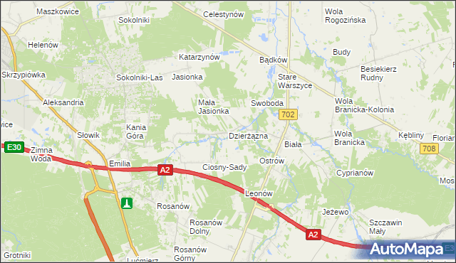 mapa Dzierżązna gmina Zgierz, Dzierżązna gmina Zgierz na mapie Targeo