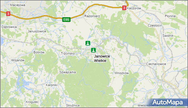 mapa Janowice Wielkie, Janowice Wielkie na mapie Targeo
