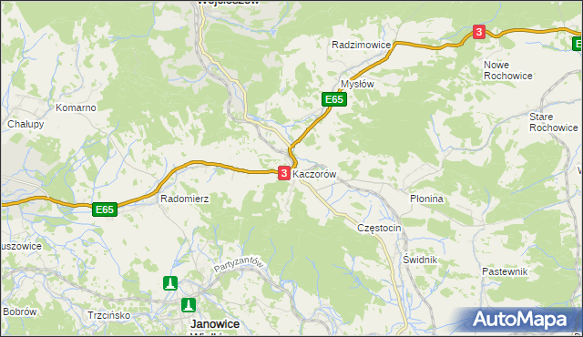 mapa Kaczorów gmina Bolków, Kaczorów gmina Bolków na mapie Targeo