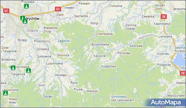 mapa Kaczyna gmina Wadowice, Kaczyna gmina Wadowice na mapie Targeo