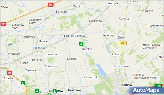 mapa Karolew gmina Nieborów, Karolew gmina Nieborów na mapie Targeo
