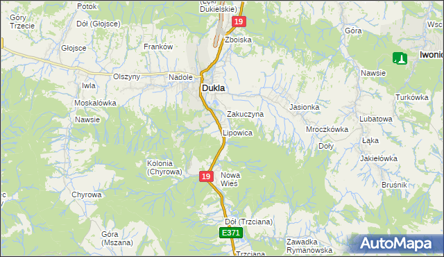 mapa Lipowica gmina Dukla, Lipowica gmina Dukla na mapie Targeo