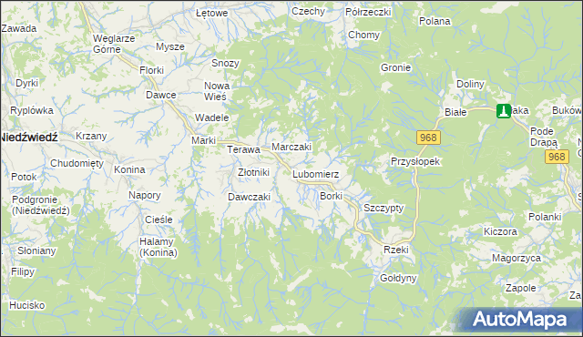 mapa Lubomierz gmina Mszana Dolna, Lubomierz gmina Mszana Dolna na mapie Targeo
