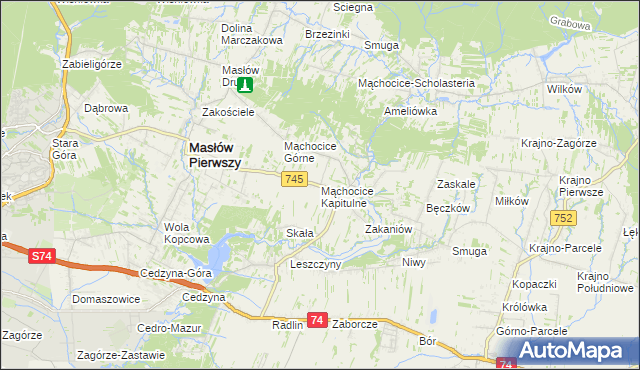 mapa Mąchocice Kapitulne, Mąchocice Kapitulne na mapie Targeo