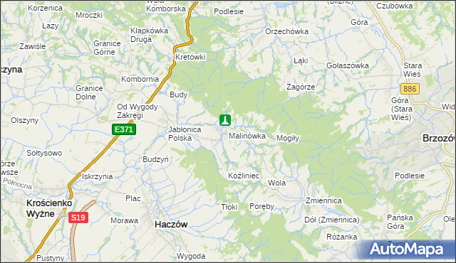 mapa Malinówka gmina Haczów, Malinówka gmina Haczów na mapie Targeo
