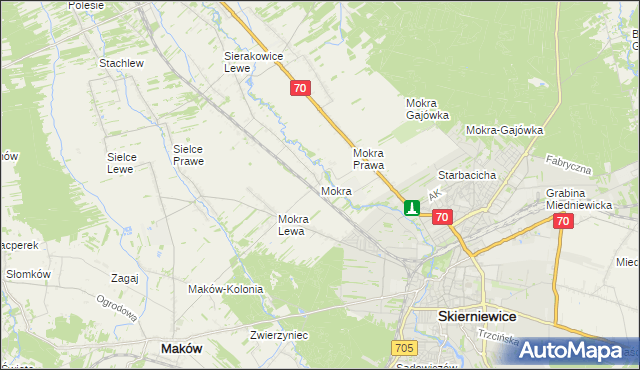 mapa Mokra gmina Skierniewice, Mokra gmina Skierniewice na mapie Targeo