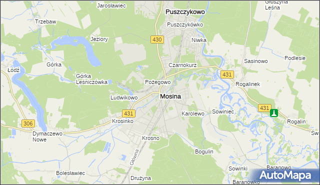 mapa Mosina powiat poznański, Mosina powiat poznański na mapie Targeo