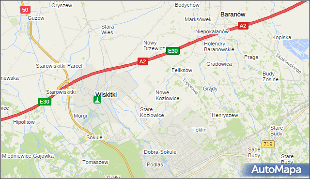 mapa Nowe Kozłowice, Nowe Kozłowice na mapie Targeo