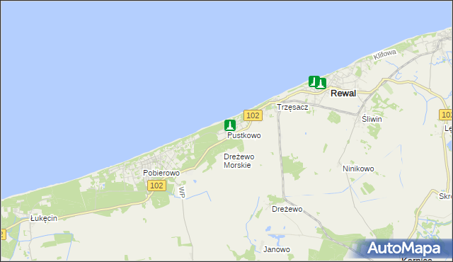 mapa Pustkowo gmina Rewal, Pustkowo gmina Rewal na mapie Targeo