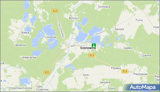 mapa Sosnowica powiat parczewski, Sosnowica powiat parczewski na mapie Targeo