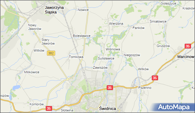 mapa Sulisławice gmina Świdnica, Sulisławice gmina Świdnica na mapie Targeo