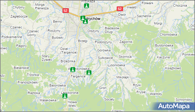 mapa Sułkowice gmina Andrychów, Sułkowice gmina Andrychów na mapie Targeo