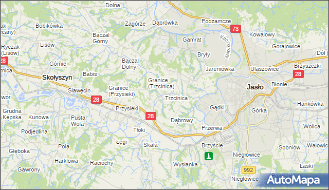 mapa Trzcinica gmina Jasło, Trzcinica gmina Jasło na mapie Targeo