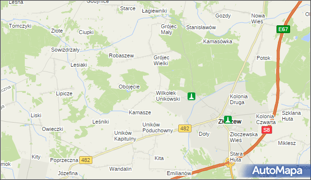mapa Wilkołek Unikowski, Wilkołek Unikowski na mapie Targeo
