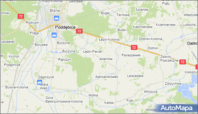 mapa Adamów gmina Poddębice, Adamów gmina Poddębice na mapie Targeo