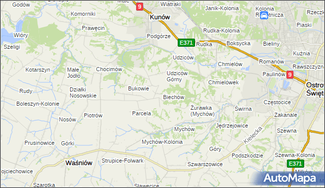 mapa Biechów gmina Kunów, Biechów gmina Kunów na mapie Targeo