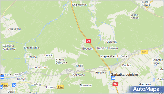 mapa Bogucin gmina Garbatka-Letnisko, Bogucin gmina Garbatka-Letnisko na mapie Targeo