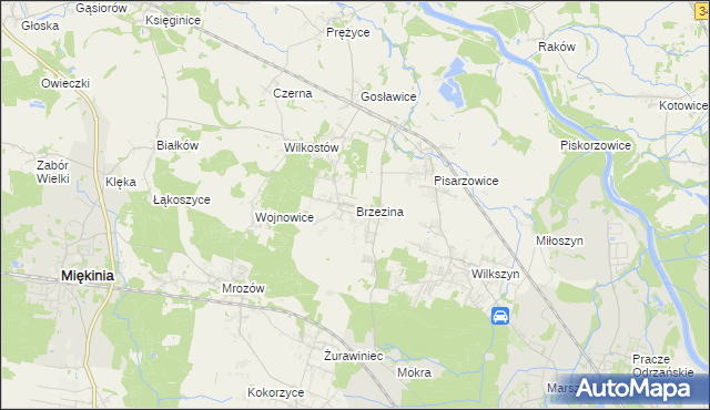 mapa Brzezina gmina Miękinia, Brzezina gmina Miękinia na mapie Targeo