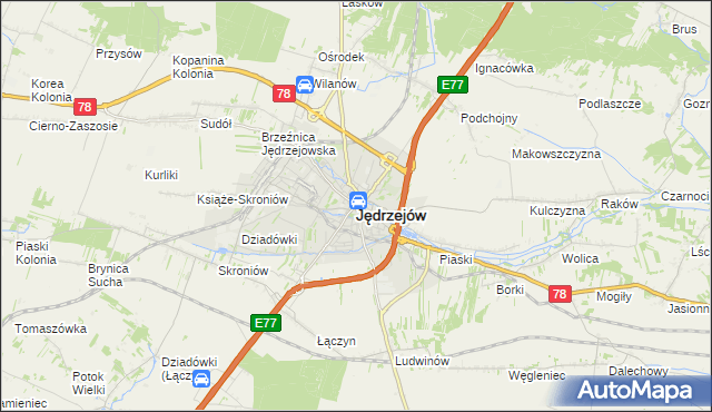 mapa Jędrzejów, Jędrzejów na mapie Targeo