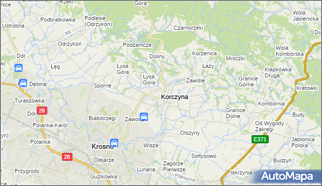 mapa Korczyna powiat krośnieński, Korczyna powiat krośnieński na mapie Targeo