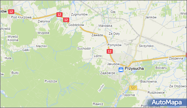 mapa Lipno gmina Przysucha, Lipno gmina Przysucha na mapie Targeo