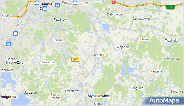 mapa Łomnica gmina Mysłakowice, Łomnica gmina Mysłakowice na mapie Targeo