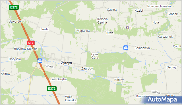 mapa Łysa Góra gmina Baranów, Łysa Góra gmina Baranów na mapie Targeo