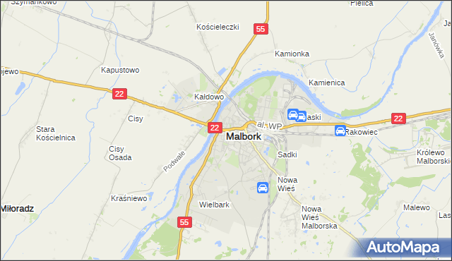 mapa Malborka, Malbork na mapie Targeo