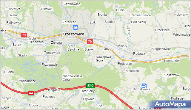 mapa Nawojowa Góra, Nawojowa Góra na mapie Targeo