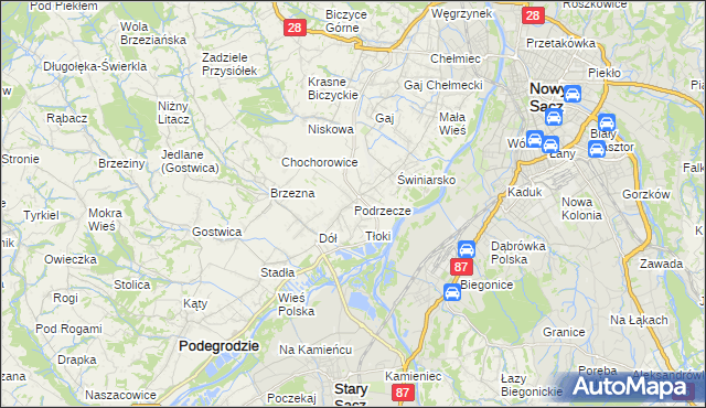 mapa Podrzecze gmina Podegrodzie, Podrzecze gmina Podegrodzie na mapie Targeo