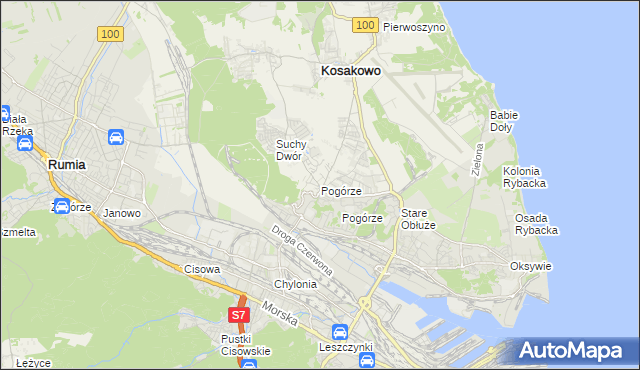 mapa Pogórze gmina Kosakowo, Pogórze gmina Kosakowo na mapie Targeo