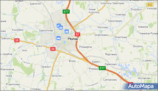 mapa Poświętne gmina Płońsk, Poświętne gmina Płońsk na mapie Targeo