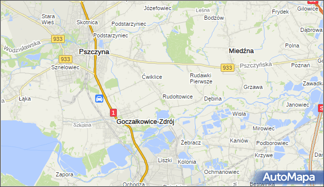 mapa Rudołtowice, Rudołtowice na mapie Targeo