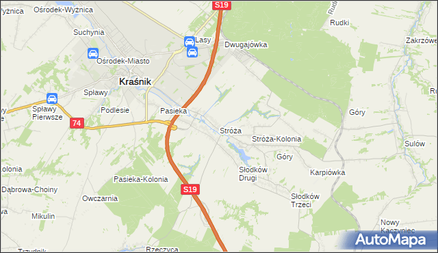 mapa Stróża gmina Kraśnik, Stróża gmina Kraśnik na mapie Targeo