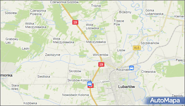 mapa Wincentów gmina Lubartów, Wincentów gmina Lubartów na mapie Targeo