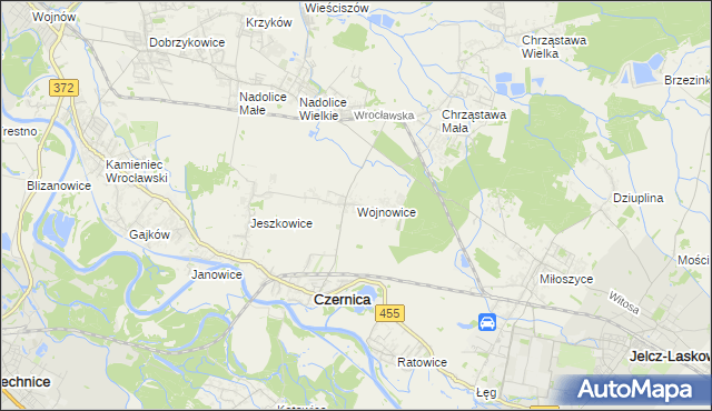 mapa Wojnowice gmina Czernica, Wojnowice gmina Czernica na mapie Targeo