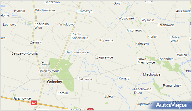 mapa Zagajewice gmina Osięciny, Zagajewice gmina Osięciny na mapie Targeo
