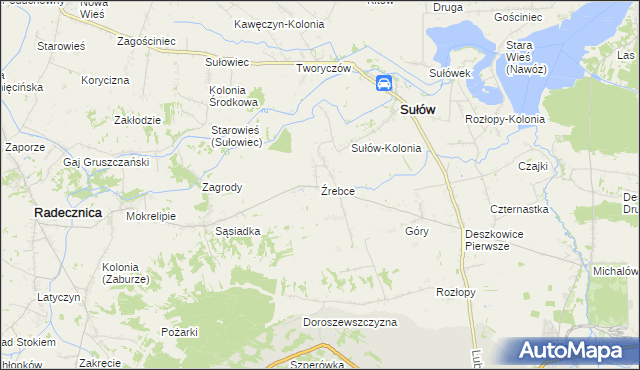 mapa Źrebce, Źrebce na mapie Targeo