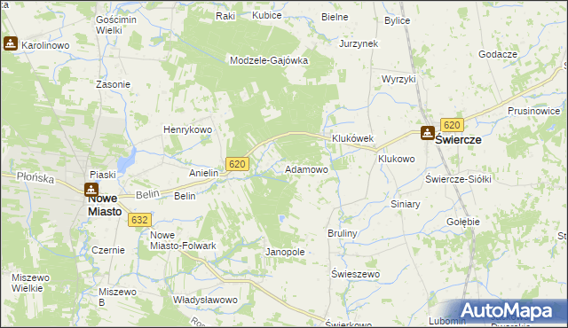 mapa Adamowo gmina Nowe Miasto, Adamowo gmina Nowe Miasto na mapie Targeo