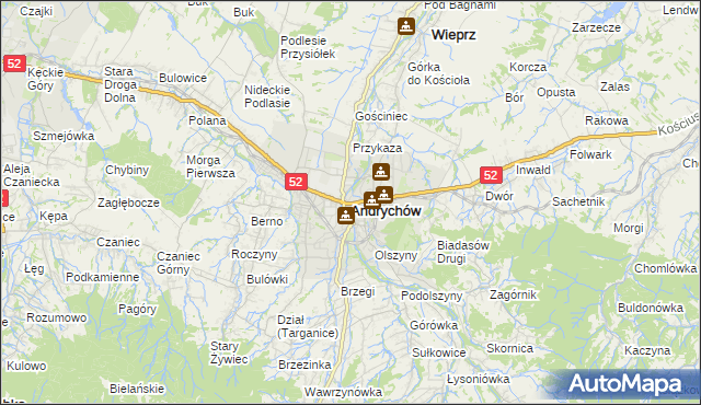 mapa Andrychów, Andrychów na mapie Targeo