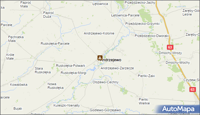mapa Andrzejewo powiat ostrowski, Andrzejewo powiat ostrowski na mapie Targeo