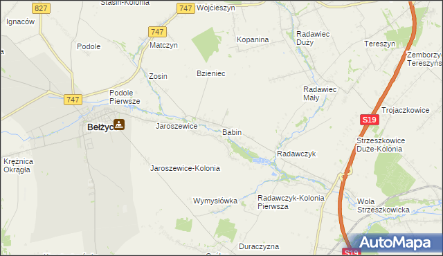 mapa Babin gmina Bełżyce, Babin gmina Bełżyce na mapie Targeo