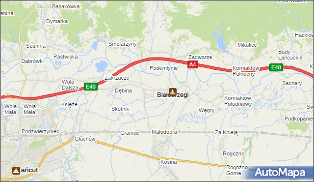 mapa Białobrzegi powiat łańcucki, Białobrzegi powiat łańcucki na mapie Targeo
